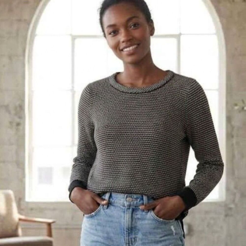 Madewell Riverside Dotweave Texture Pullover Sweater Black White Minimalist S